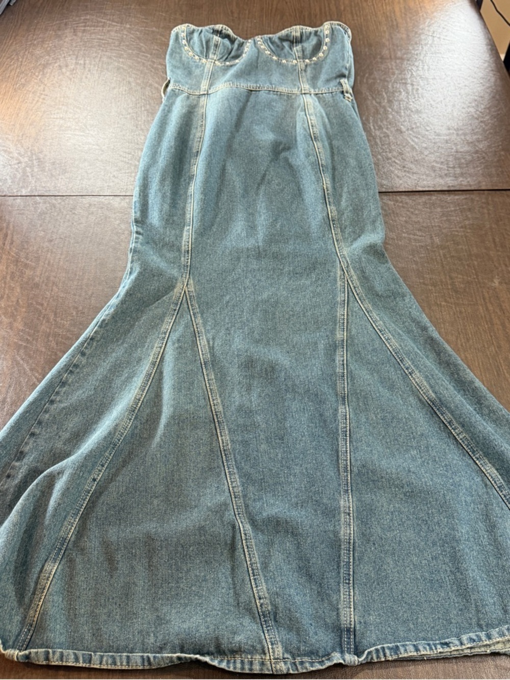 Cider Denim Strapless Ruffle Maxi Dress Sz S